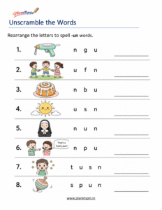 Unscramble -UN Word Family Words Worksheet