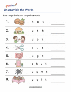 Unscramble -UT Word Family Words Worksheet