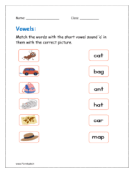 Match the words with the short vowel sound ‘a’ in them with the correct picture