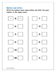 2 to 18: Write the numbers what comes before and after the given numbers in the empty boxes