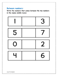 0 to 7: Write the numbers that comes between the two numbers in the empty middle boxes
