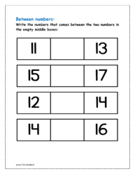 11 to 17: Write the numbers that comes between the two numbers in the empty middle boxes in the given class worksheet