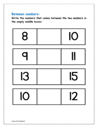 8 to 15: Write the numbers that comes between the two numbers in the empty middle boxes  