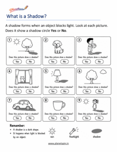Identify objects that make shadows worksheet