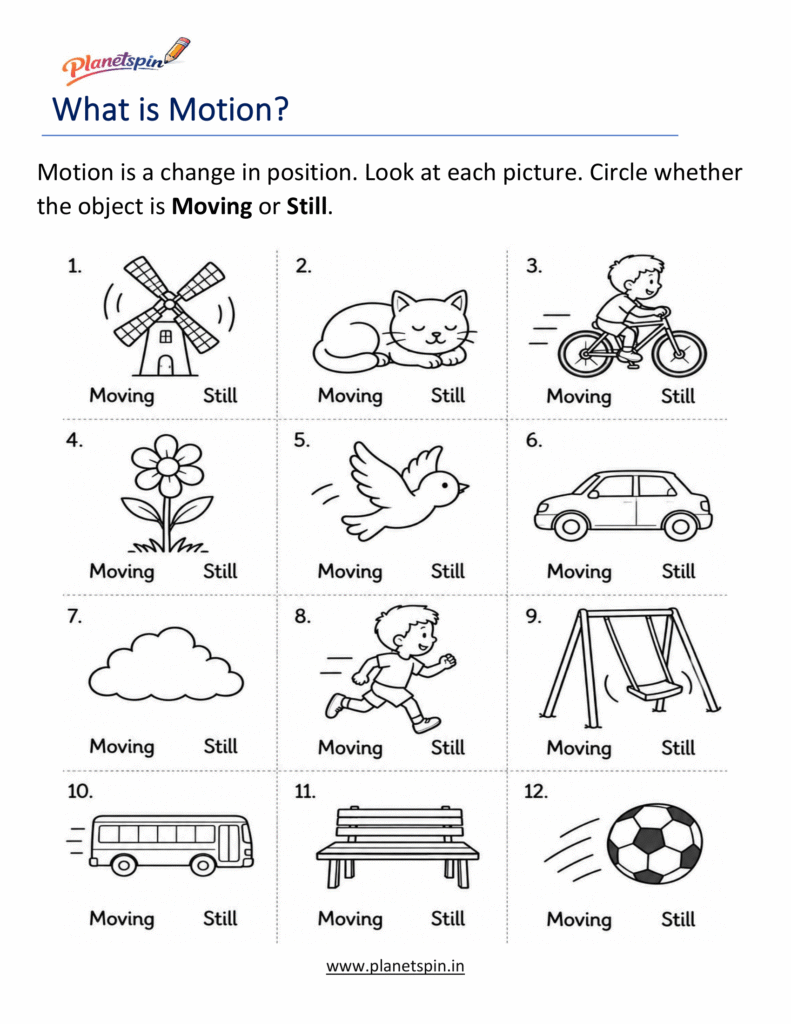 moving and still objects worksheet