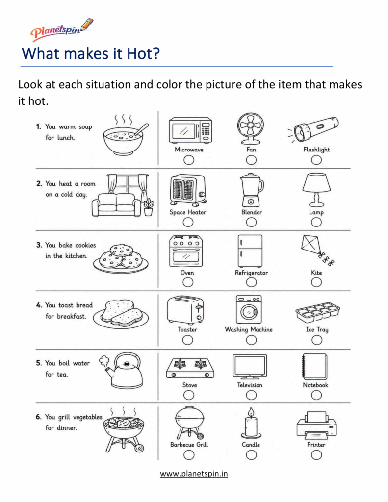 Heat worksheets for grade 1