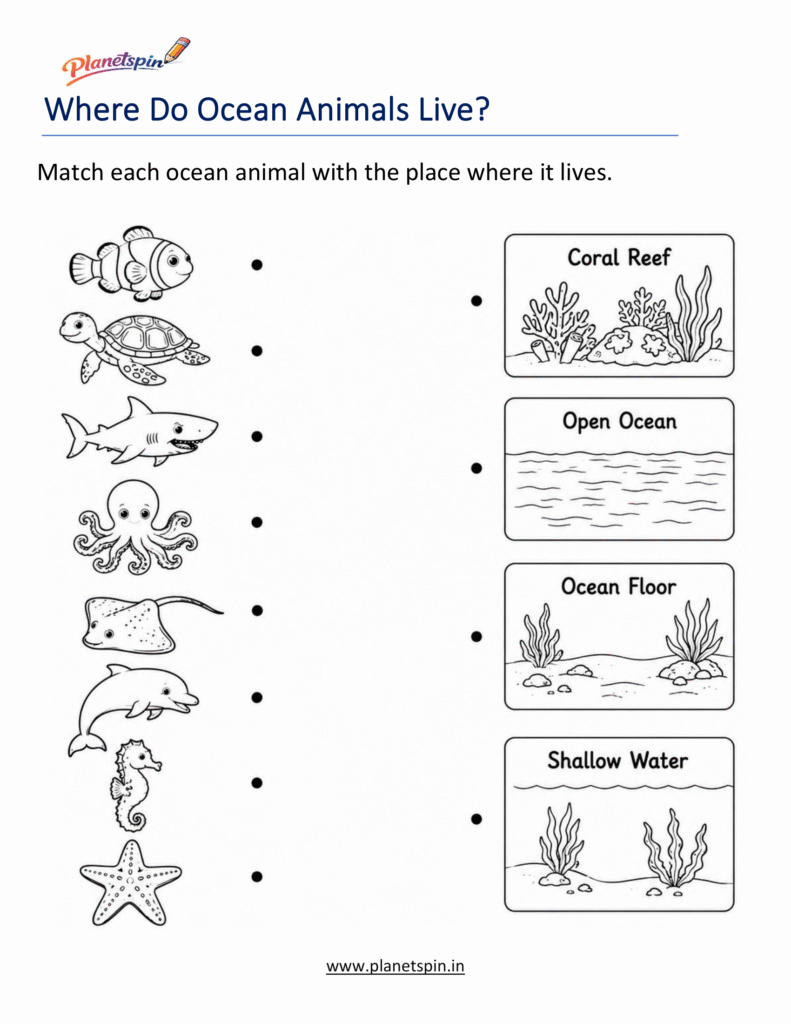 Ocean animals worksheets for grade 1