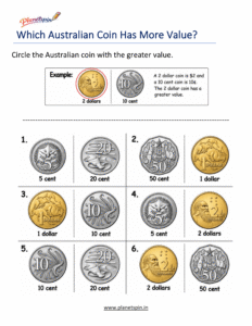 which Australian coin has more value worksheet for grade 1