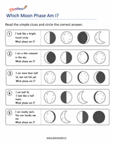 Moon observation worksheet for grade 1