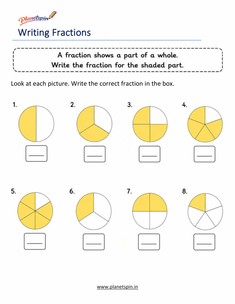 writing fractions worksheets for grade 1