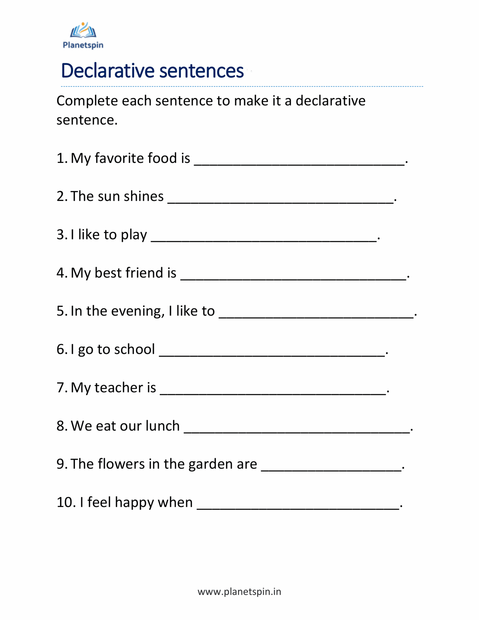 Declarative Sentence Worksheet.pdf Declarative sentences worksheet for grade 2 | Planetspin.in
