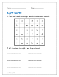 Find and circle the sight words in the word search given in the worksheets pdf for free