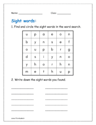 Find and circle the sight words in the word search given in the worksheets pdf for free