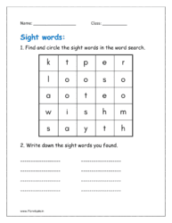 Find and circle the sight words in the word search given in the worksheets pdf for free