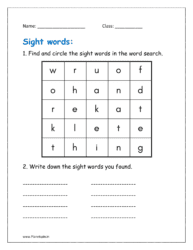 Find and circle the sight words in the word search
