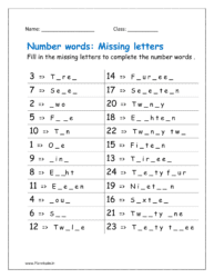 Matching number names or number words 1 to 100