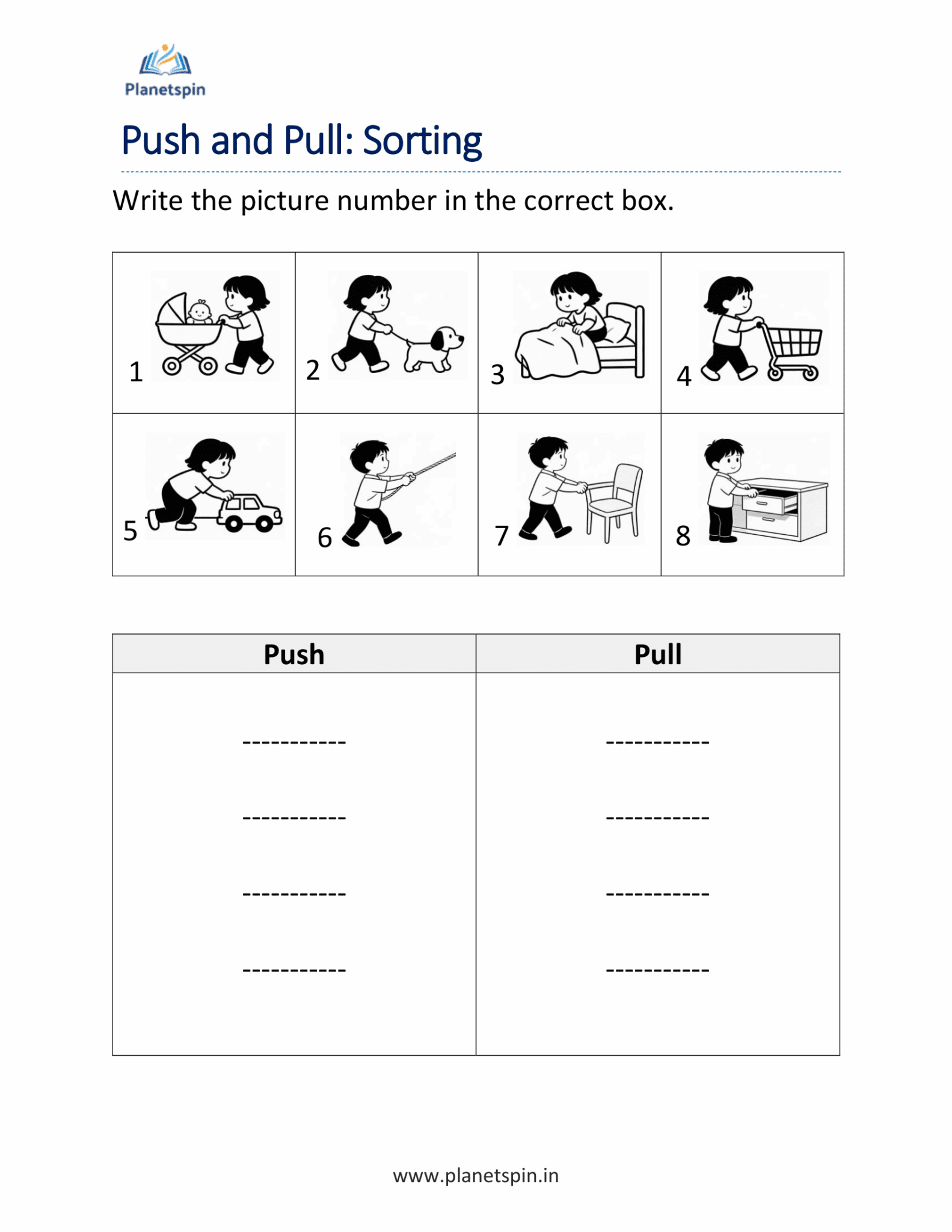 Push and pull coloring pages for kindergarten | Planetspin.in