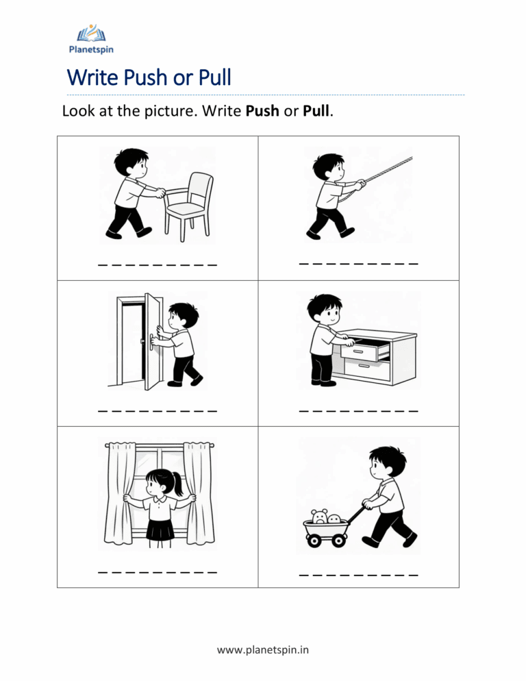 Push or pull worksheets for kindergarten | Planetspin.in