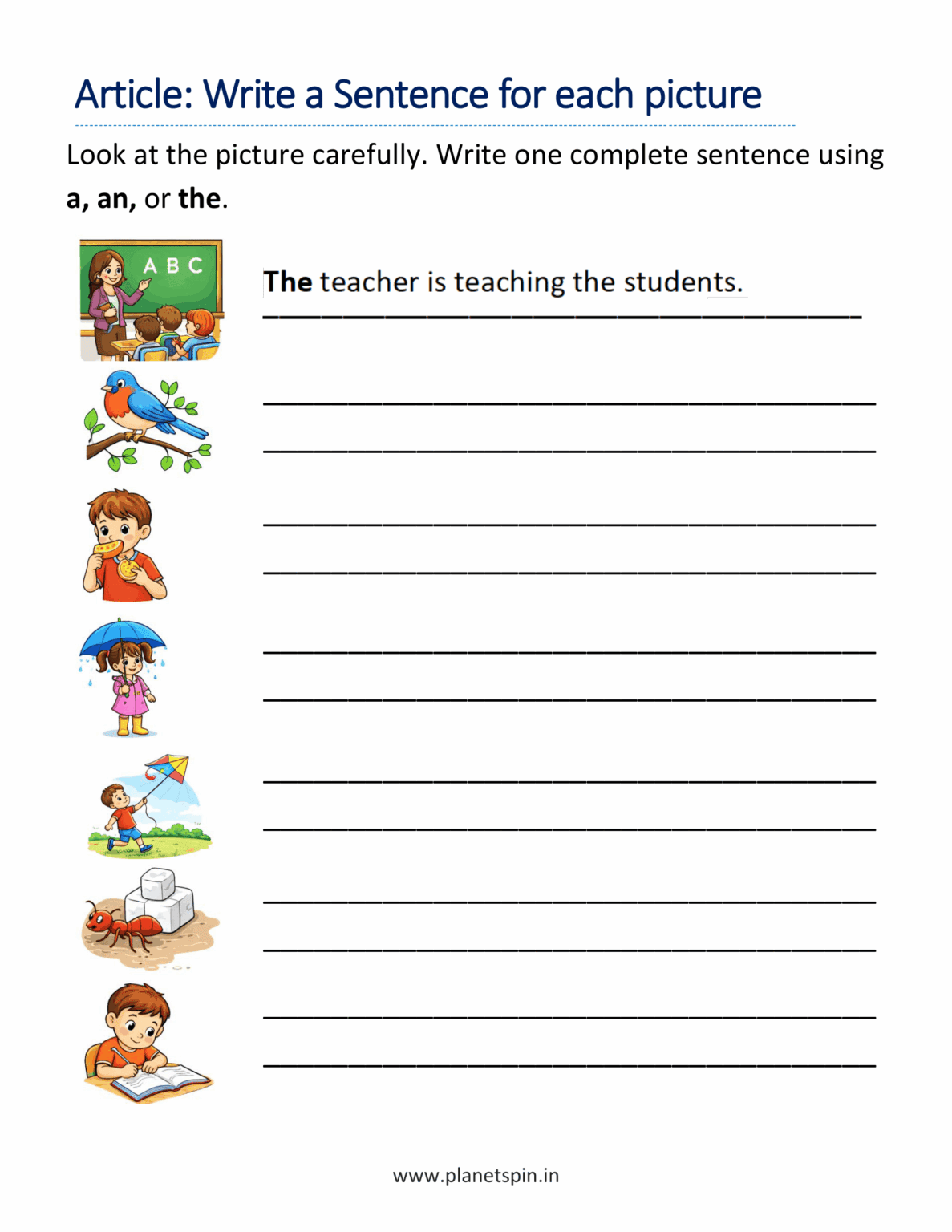 Worksheet on Articles with Pictures Worksheet (A, An, The)