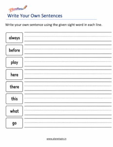 Write your own sight word sentences worksheet