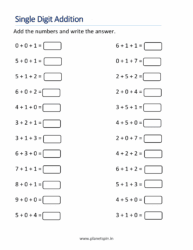 Single digit addition worksheets free | Planetspin.in