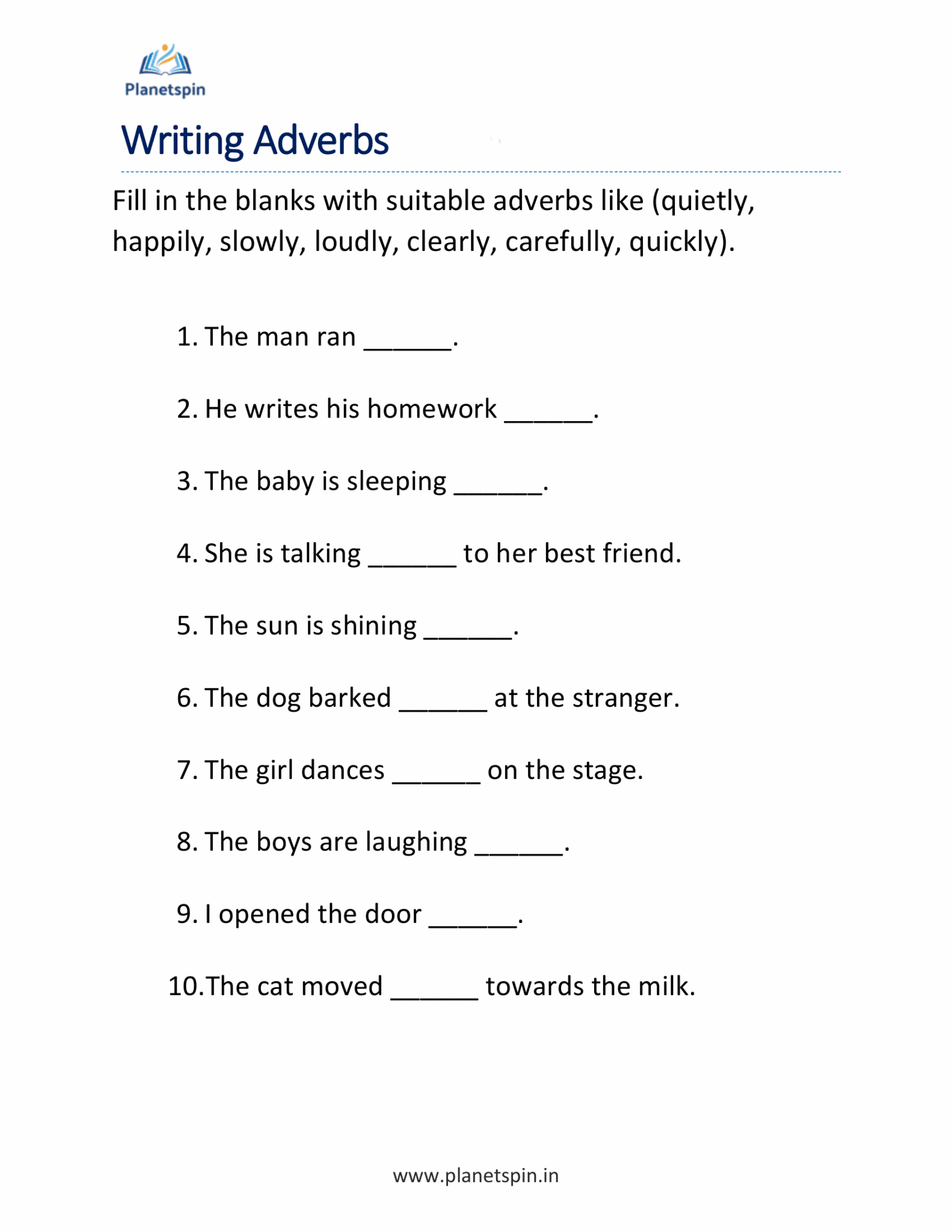 Identify the adverbs worksheet for grade 2 | Planetspin.in