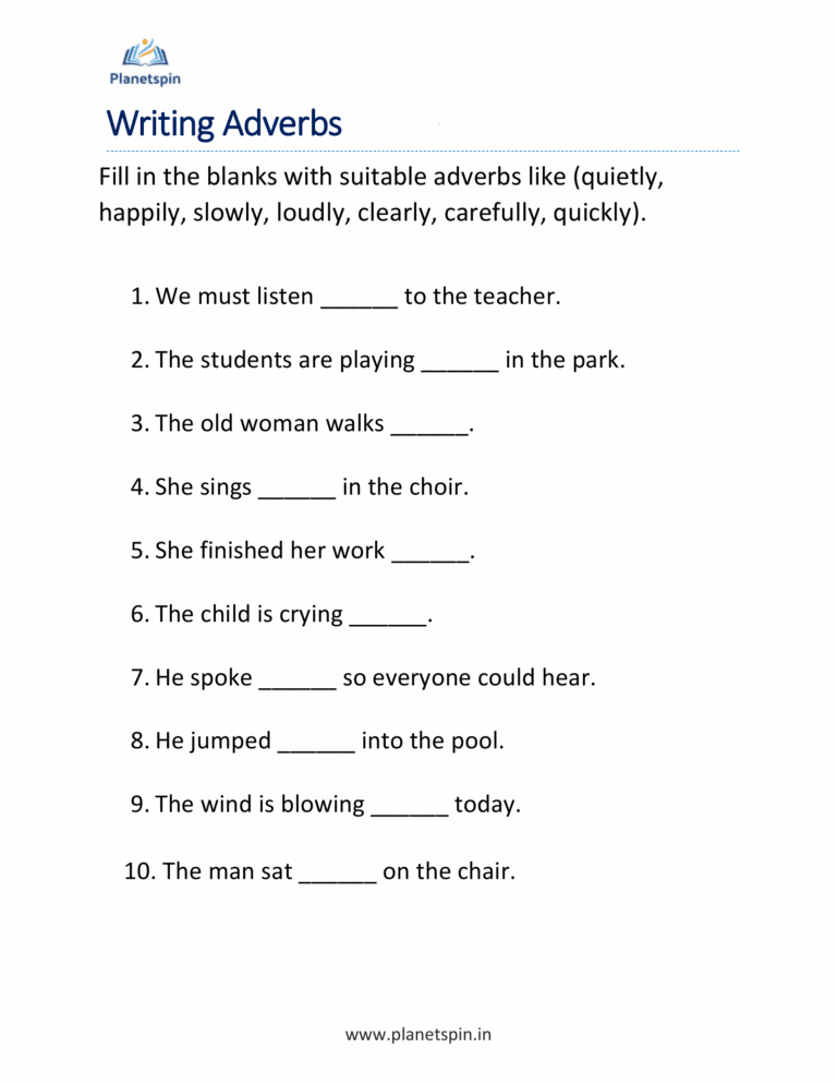 Identify the adverbs worksheet for grade 2 | Planetspin.in
