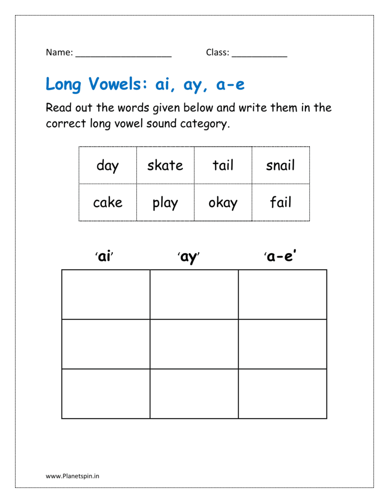 long vowel sound worksheets free for kindergarten | Planetspin.in