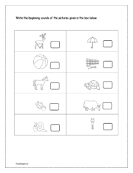 Write the first letter of the picture   worksheets