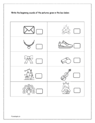 Write the first letter of the picture letter: Worksheet 4