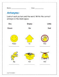 Look at each picture and the word. Write the correct antonym in the blank space