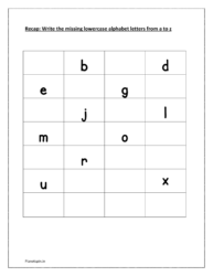 Write the missing lowercase or small letters from a to z