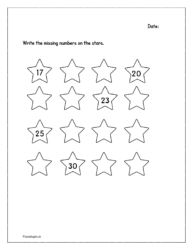 Write the missing numbers on the stars (17 to 32)