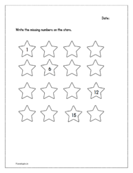 Write the missing numbers on the stars (1 to 16)