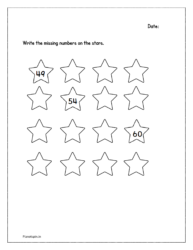 Write the missing numbers on the stars (49 to 64)