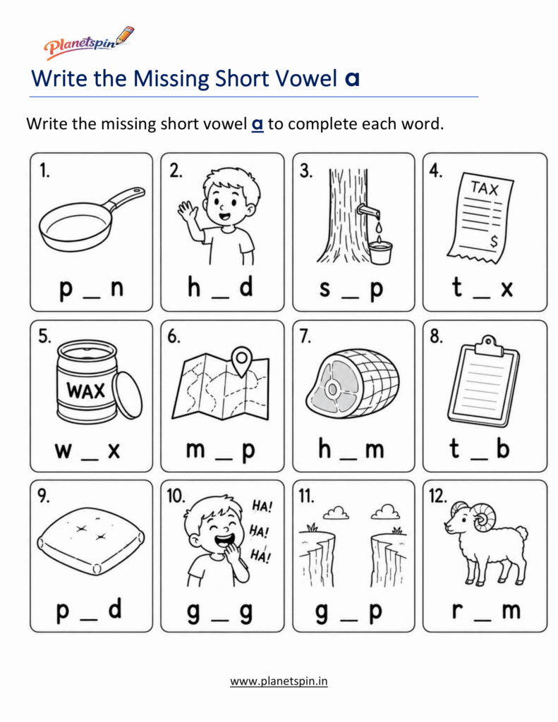 Free Short A CVC Worksheets PDF for Kindergarten