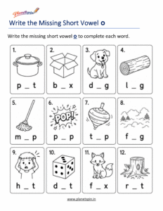 Free Short O CVC Worksheets PDF for Kindergarten