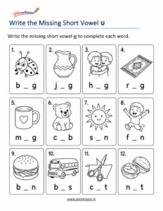 Free Short U CVC Worksheets PDF for Kindergarten