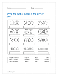 Write the number names in the correct place