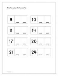 Write the numbers that come after (counting forward worksheets)