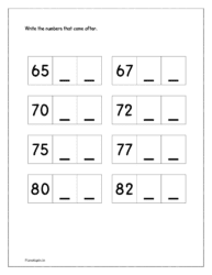 65 to 84: Write the missing numbers in sequence from 65 to 84