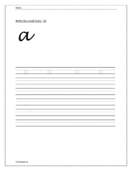 Write the small letter a in four line worksheets and download for free