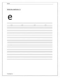 Write the small letter e in four line worksheet