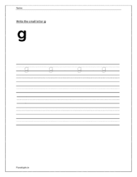 Write the small letter g in four line worksheet