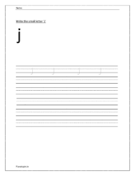 Write the small letter j in four line worksheet