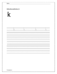 Write the small letter k in four line worksheet