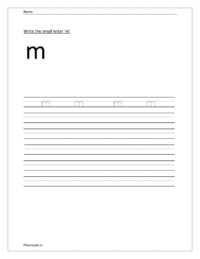 Write the small letter m in four line worksheet
