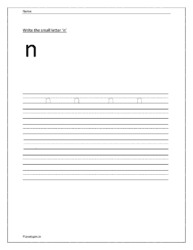 Write the small letter n in four line worksheet