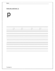 Write the small letter p in four line worksheet