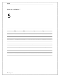 Write the small letter s in four line worksheet